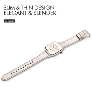 SWEES Slim Leather Band Compatible for Apple Watch 38mm 40mm 41mm 42mm Series 10, Slim Thin Elegant Top Grain Genuine Leather Strap Compatible for iWatch Series 10 9 8 7 6 5 4 3 2 1 SE Women
