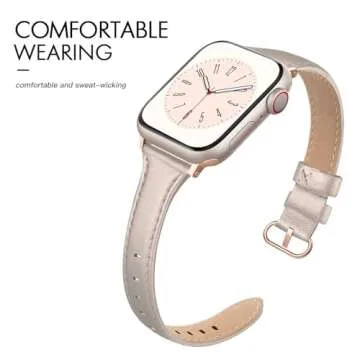 SWEES Slim Leather Band Compatible for Apple Watch 38mm 40mm 41mm 42mm Series 10, Slim Thin Elegant Top Grain Genuine Leather Strap Compatible for iWatch Series 10 9 8 7 6 5 4 3 2 1 SE Women