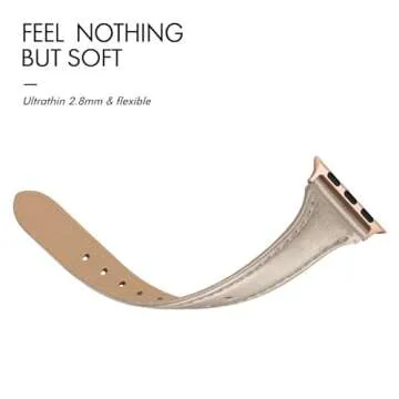 SWEES Slim Leather Band Compatible for Apple Watch 38mm 40mm 41mm 42mm Series 10, Slim Thin Elegant Top Grain Genuine Leather Strap Compatible for iWatch Series 10 9 8 7 6 5 4 3 2 1 SE Women