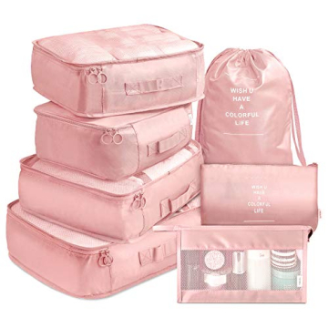 VAGREEZ Pink Travel Packing Cubes Set with Toiletry Bag