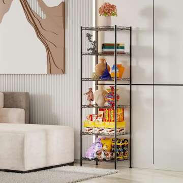 YOHKOH 6 Wire Shelving Steel Storage Rack Adjustable Unit Shelves for Laundry Bathroom Kitchen Pantry Closet 16.7" Width x 62" Height x 11.7" Depth, Black