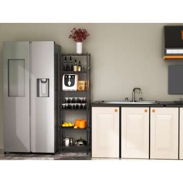 YOHKOH 6 Wire Shelving Steel Storage Rack Adjustable Unit Shelves for Laundry Bathroom Kitchen Pantry Closet 16.7" Width x 62" Height x 11.7" Depth, Black