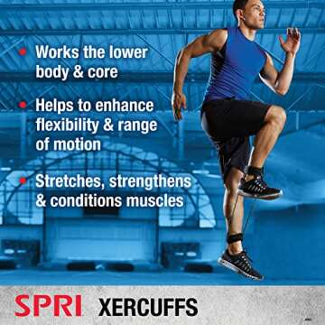 SPRI Xercuff Leg Resistance Band Exercise Cord with Non-Slip Padded Ankle Cuffs, Green, Light