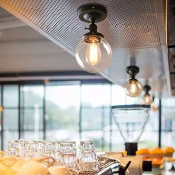 Pathson Industrial Semi-Flush Mount Ceiling Light, Vintage Style Pendant Lighting, Glass Shade Hangi...
