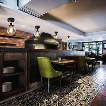 Pathson Industrial Semi-Flush Mount Ceiling Light, Vintage Style Pendant Lighting, Glass Shade Hanging Light Fixtures for Laundry Room Living Room Cafe Bar