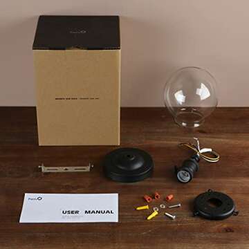 Pathson Industrial Semi-Flush Mount Ceiling Light, Vintage Style Pendant Lighting, Glass Shade Hanging Light Fixtures for Laundry Room Living Room Cafe Bar