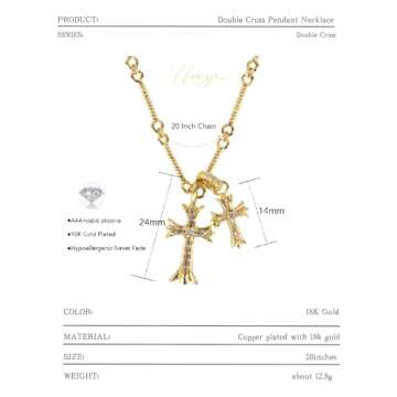 HUARJO Double Cross Vintage CZ Diamond Cross Long Pendant Necklace 18k Gold Plated Choker Necklace for Women,Trendy Jewelry Gifts for Women. (Y2k-18K Gold)