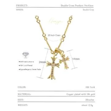 HUARJO Double Cross Vintage CZ Diamond Cross Long Pendant Necklace 18k Gold Plated Choker Necklace for Women,Trendy Jewelry Gifts for Women. (Y2k-18K Gold)