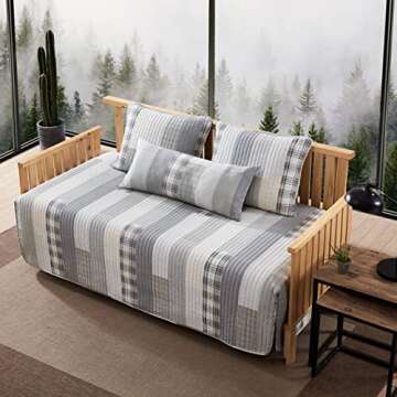 Eddie Bauer- Daybed Set, 4 Piece Cotton Bedding Set, All Season Lodge Home Décor (Fairview Grey, Da...