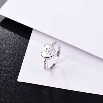 925 Sterling Silver Love Heart Urn Ring for pet Dog Cat's Ashes Keepsake Memorial Tiny Jewelry Forever in My Heart Paw Print Cremation Finger Rings(Silver 8)