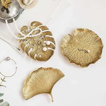 Metal Jewelry Dish, Leaf Shaped Ring Holder Jewelry Organizer, Trinket Dish Vanity Tray for Dresser Christmas Birthday Wedding Gifts