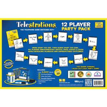 USAopoly Telestrations Party Pack 12 Player | 600 New Phrases to Sketch | Board Game | A Fun Family Game for Kids and Adults | Family Game Night Just Got Better | Telephone Game Sketched Out, Multi-colored