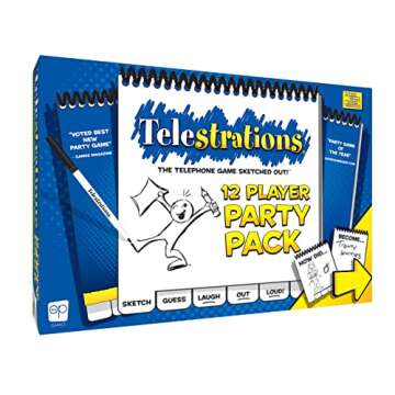 USAopoly Telestrations Party Pack 12 Player | 600 New Phrases to Sketch | Board Game | A Fun Family Game for Kids and Adults | Family Game Night Just Got Better | Telephone Game Sketched Out, Multi-colored
