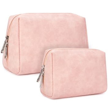 Stylish 2 Pack Vegan Leather Makeup Bag for Women - Travel Friendly