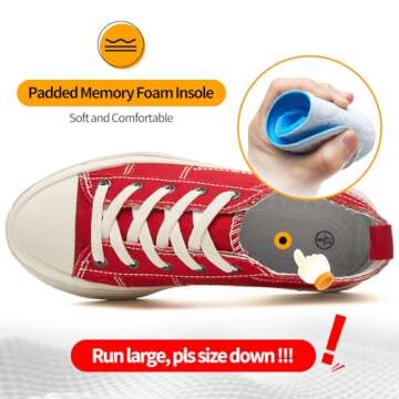 Womens Low Top Platform Sneakers,White Canvas Sneakers,Casual Platform Tennis Shoes(Red.US11)