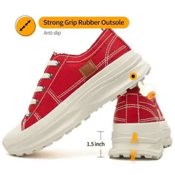 Womens Low Top Platform Sneakers,White Canvas Sneakers,Casual Platform Tennis Shoes(Red.US11)