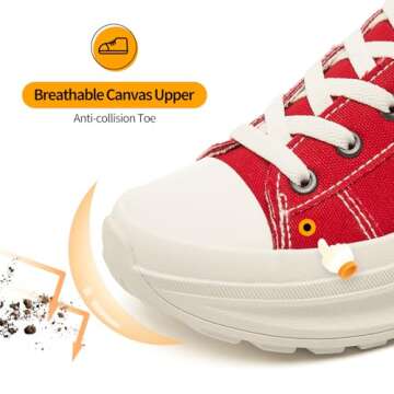 Womens Low Top Platform Sneakers,White Canvas Sneakers,Casual Platform Tennis Shoes(Red.US11)