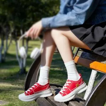 Womens Low Top Platform Sneakers,White Canvas Sneakers,Casual Platform Tennis Shoes(Red.US11)
