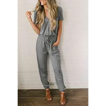 PRETTYGARDEN Women's Casual Deep V Neck Jumpsuit Romper