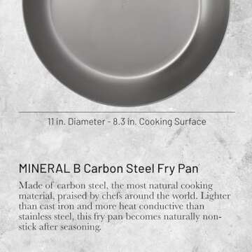 De Buyer MINERAL B Pro Carbon Steel Fry Pan - 11” - Ideal for Searing, Sauteing & Reheating - Natu...