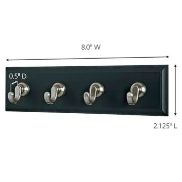 3M Command HOM18SES Decorative Key Rail, 8w x 1 1/2d x 2 1/8h, Black/Silver, 4 Hooks/Pack