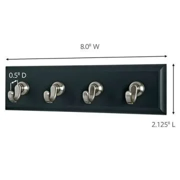 3M Command HOM18SES Decorative Key Rail, 8w x 1 1/2d x 2 1/8h, Black/Silver, 4 Hooks/Pack