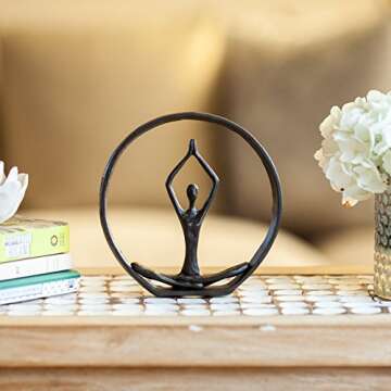 Danya B. ZI17195 Circle Iron Sculpture with Figurine in Yoga Pose – Namaste Spiritual Home Décor – Great Gift Idea for Yoga Lovers