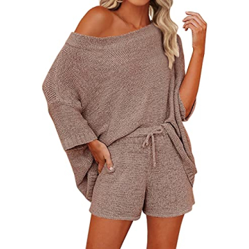 Mafulus Women's 2 Piece Outfits - Comfy Off Shoulder Knit Top & Shorts Set