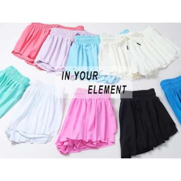 AIOIC Girls Butterfly Shorts Kids Flowy Shorts 2-in-1 Girls Butterfly Skirts with Pocket Lavender