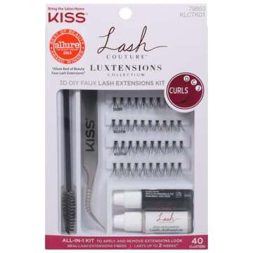 KISS Lash Couture Luxtension False Eyelashes, 'Lash Extension Kit', 12 mm, Includes 40 Wisps, Tweeze...