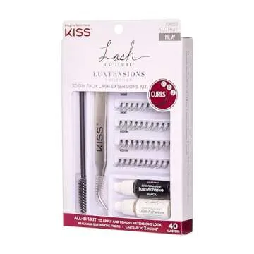 KISS Lash Couture Luxtension False Eyelashes, 'Lash Extension Kit', 12 mm, Includes 40 Wisps, Tweezers, Spoolie, Semi-Permanent Lash Adhesive And Remover, Contact Lens Friendly, Easy to Apply, Reusable Strip Lashes