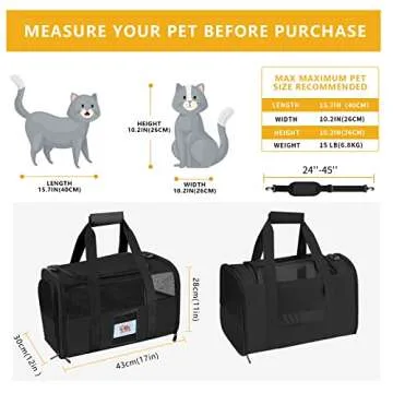 SECLATO Cat Carrier, Dog Carrier, Pet Carriers Airline Approved for Kitten Small Dogs Carriers for Small Medium Under 15lbs, Collapsible Soft Sided Cat Carrier, Black