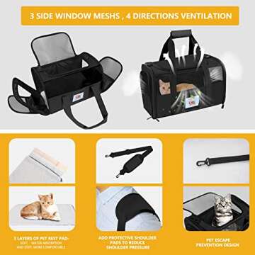 SECLATO Cat Carrier, Dog Carrier, Pet Carriers Airline Approved for Kitten Small Dogs Carriers for Small Medium Under 15lbs, Collapsible Soft Sided Cat Carrier, Black