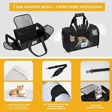 SECLATO Cat Carrier, Dog Carrier, Pet Carriers Airline Approved for Kitten Small Dogs Carriers for Small Medium Under 15lbs, Collapsible Soft Sided Cat Carrier, Black