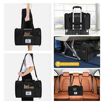 SECLATO Cat Carrier, Dog Carrier, Pet Carriers Airline Approved for Kitten Small Dogs Carriers for Small Medium Under 15lbs, Collapsible Soft Sided Cat Carrier, Black