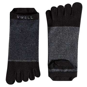 VWELL Cotton Toe Socks Five Finger Socks No Show Crew Athletic Running Socks 4 Pairs,Size 7-11