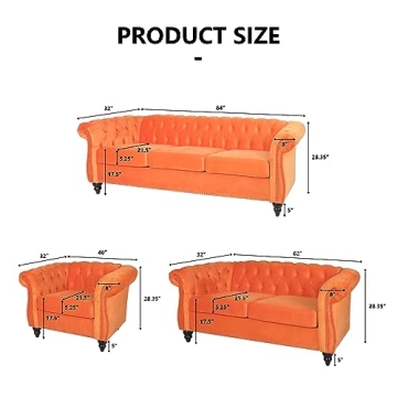 affeivul Tufted Velvet Couch - Comfy 3 Seater Design