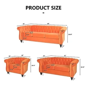 affeivul Tufted Velvet Couch - Comfy 3 Seater Design