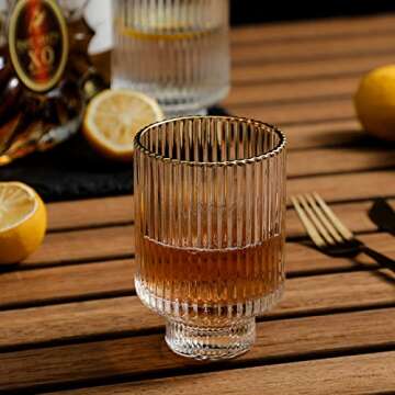 G Meridian Tumbler Glasses set of 6, 11.5 oz Clear with Gold Rim Durable Drinking Highball Cup for W...