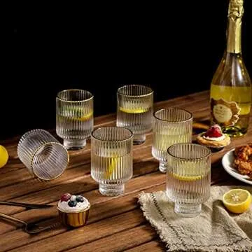 G Meridian Tumbler Glasses Set 6, 11.5oz with Gold Rim