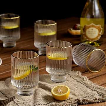 G Meridian Tumbler Glasses Set 6, 11.5oz with Gold Rim