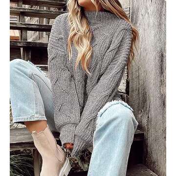 PRETTYGARDEN Women's Fall Oversized Pullover Sweaters Casual Crewneck Long Sleeve Chunky Cable Knit ...