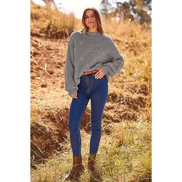 PRETTYGARDEN Women's Fall Oversized Pullover Sweaters Casual Crewneck Long Sleeve Chunky Cable Knit Blouse Top (Grey,Medium)