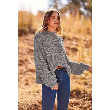 PRETTYGARDEN Women's Fall Oversized Pullover Sweaters Casual Crewneck Long Sleeve Chunky Cable Knit Blouse Top (Grey,Medium)