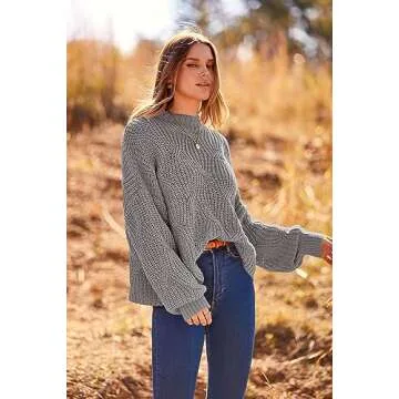 PRETTYGARDEN Women's Fall Oversized Pullover Sweaters Casual Crewneck Long Sleeve Chunky Cable Knit Blouse Top (Grey,Medium)