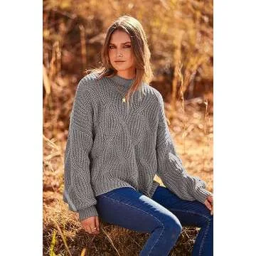 PRETTYGARDEN Women's Fall Oversized Pullover Sweaters Casual Crewneck Long Sleeve Chunky Cable Knit Blouse Top (Grey,Medium)