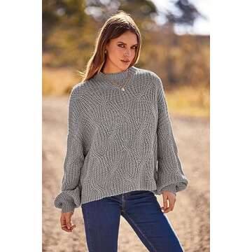 PRETTYGARDEN Women's Fall Oversized Pullover Sweaters Casual Crewneck Long Sleeve Chunky Cable Knit Blouse Top (Grey,Medium)