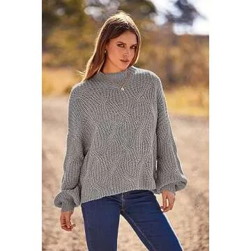 PRETTYGARDEN Women's Fall Oversized Pullover Sweaters Casual Crewneck Long Sleeve Chunky Cable Knit Blouse Top (Grey,Medium)