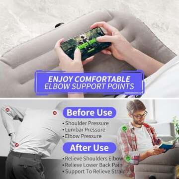 Reading Pillow for Bed, Portable Soft Air Lap Desk Pillow for Adult, Extra Large Inflatable Bed Table Reading Pillow Arm Rest Pillow for Reading, Gaming, Playing, Working in Bed Couch Floor Sofa