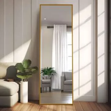 NeuType Full Length Mirror Floor Mirror with Standing Holder Bedroom/Locker Room Standing/Hanging Mirror Dressing Mirror Wall-Mounted Mirror (Brushed Matte Gold) (AMZVCNTJJ00562XXR-ZYF)
